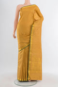 Pure Silk Pure Zari Sandal Kanjivaram Saree with Plain Body and Zari Border.  displayed on a mannequin