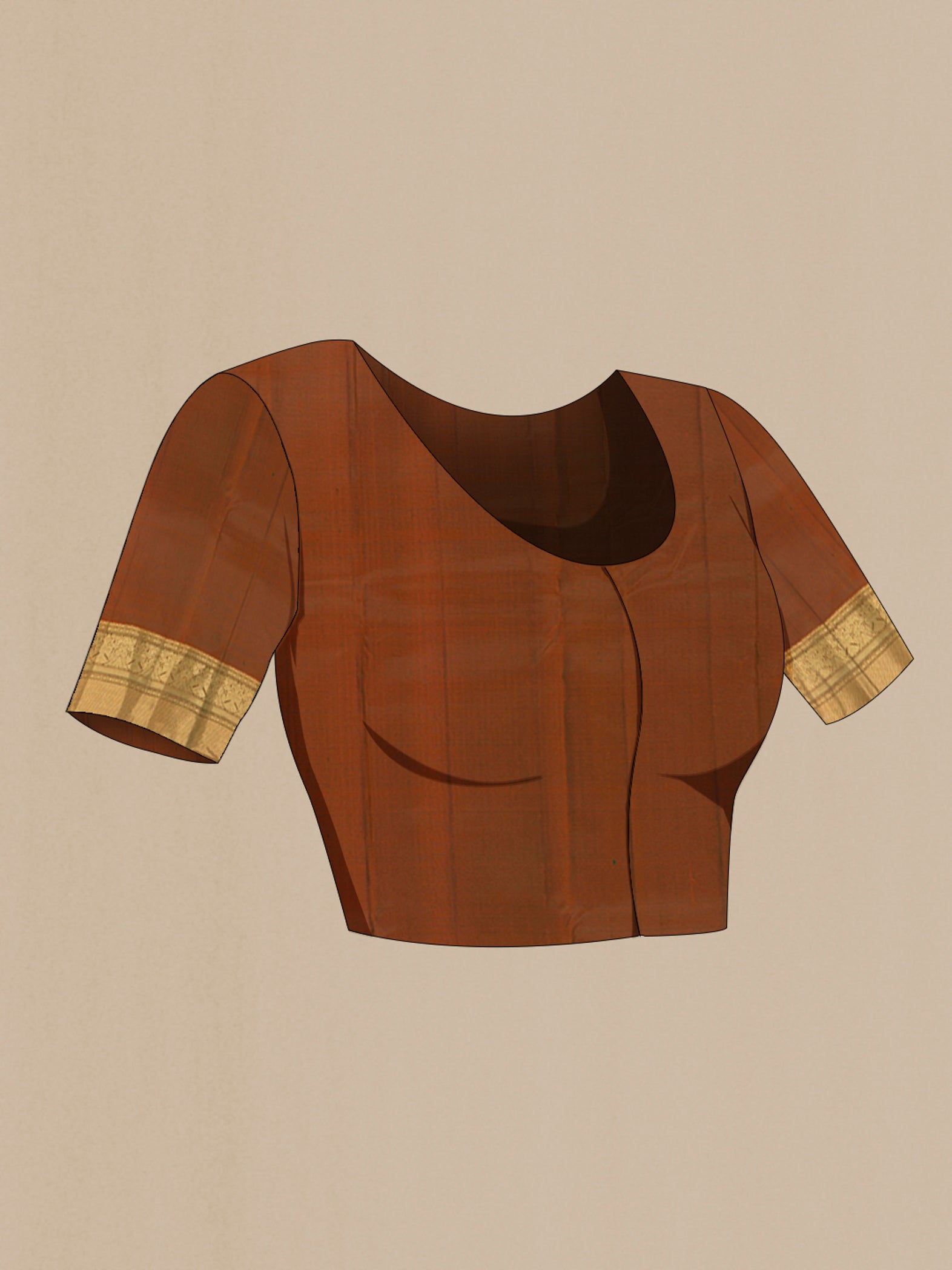 Close up image of the blouse of Bottle Green Kanjivaram Silk Saree with Checked design on the body and Zari Border. 