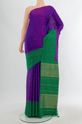 Purple Soft Silk Saree with Zari Butta on the body and Without Border.  displayed on a mannequin