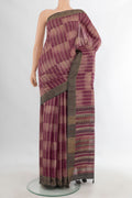 Multi Color Tussar Saree with Printed design on the body and Zari Border.  displayed on a mannequin