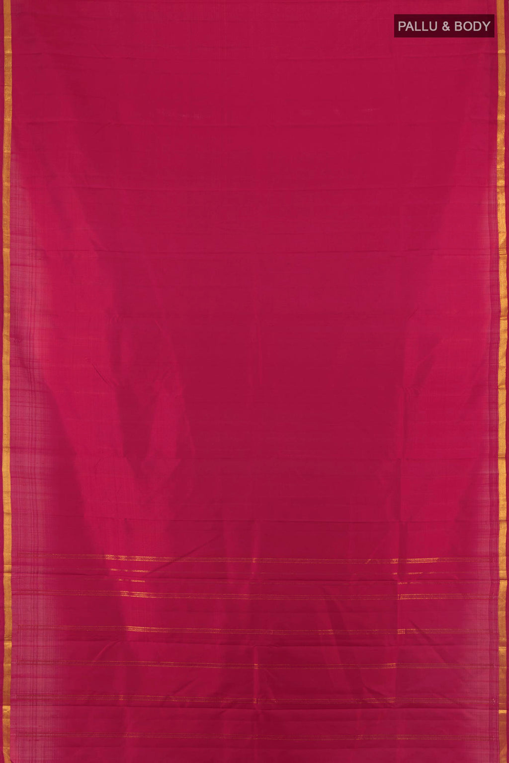 Flat view of Pure Silk Red Kanjivaram Saree with Plain Body and Silk Border. 
