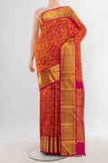 Pure Silk Dark Pink Kanjivaram Saree with Jacquard design on the body and Zari Border.  displayed on a mannequin