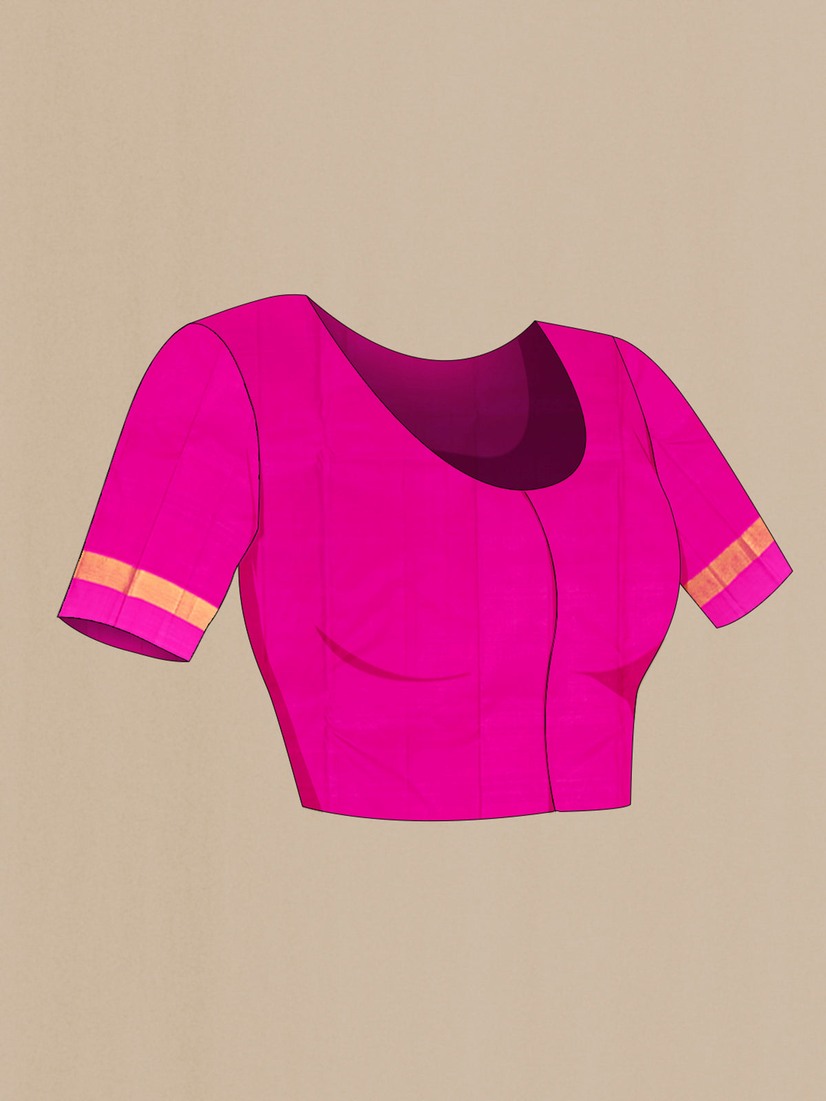 Close up image of the blouse of Purple Kanjivaram Silk Saree with Plain Body and Zari Border. 
