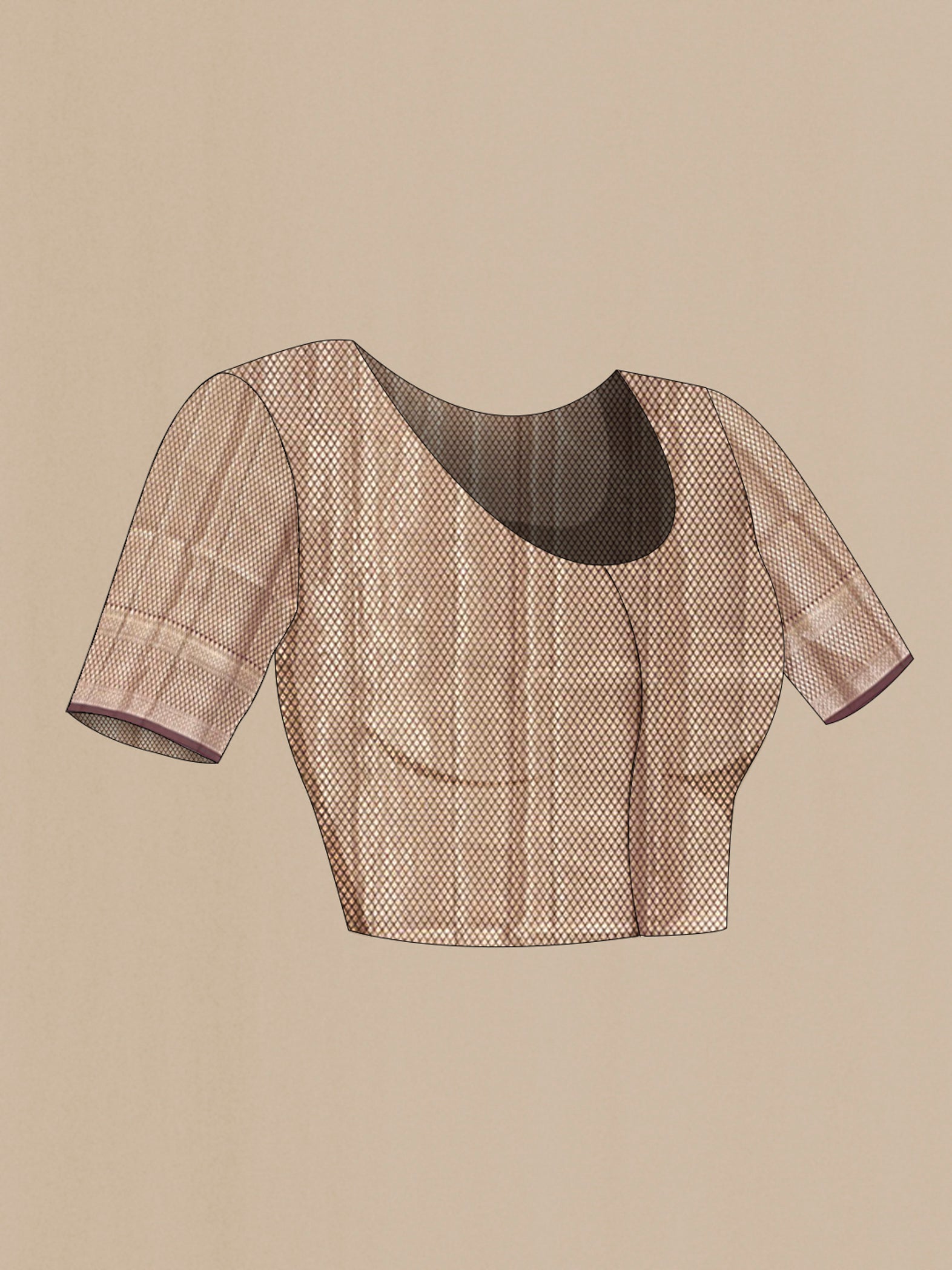 Close up image of the blouse of Coffee Brown Banarasi Raw Silk Saree with Zari Butta on the body and Zari Border. 
