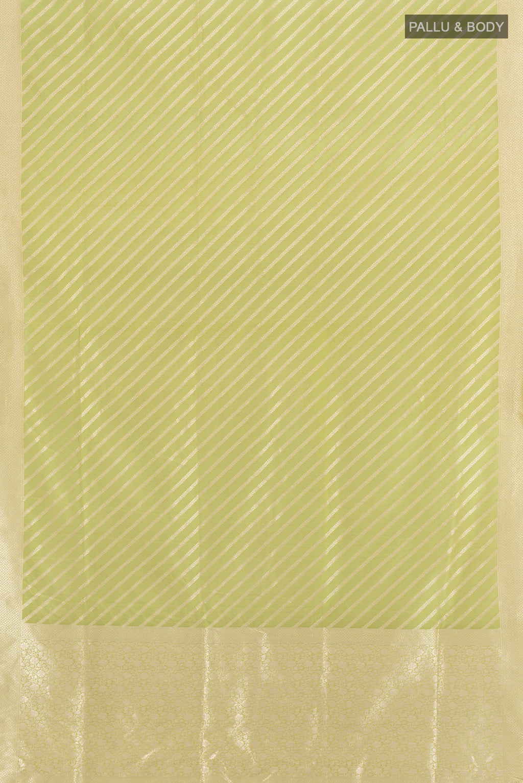 Flat view of Pure Silk Pure Zari Light Green Banarasi Saree with Zari Butta on the body and Silk Border. 