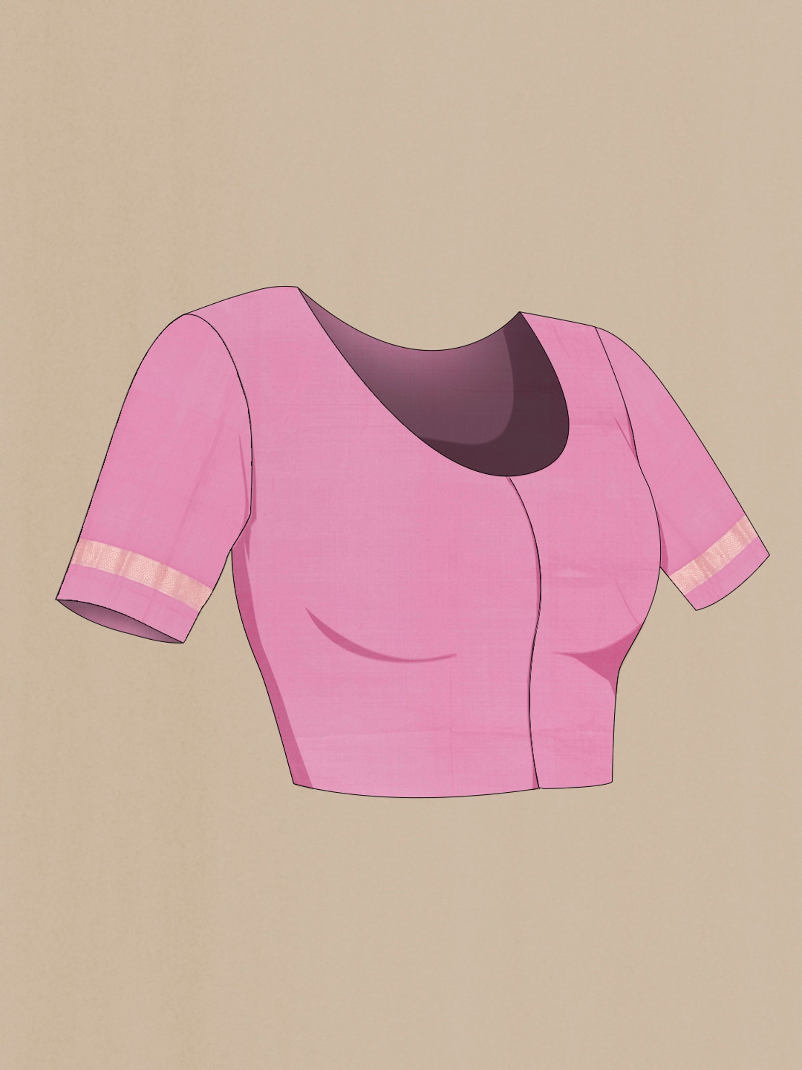 Close up image of the blouse of Pink Banarasi Silk Saree with Zari Butta on the body and Zari Border. 