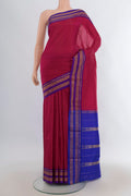 Pure Silk Dark Pink Narayanpet Saree with Plain Body and Zari Border.  displayed on a mannequin