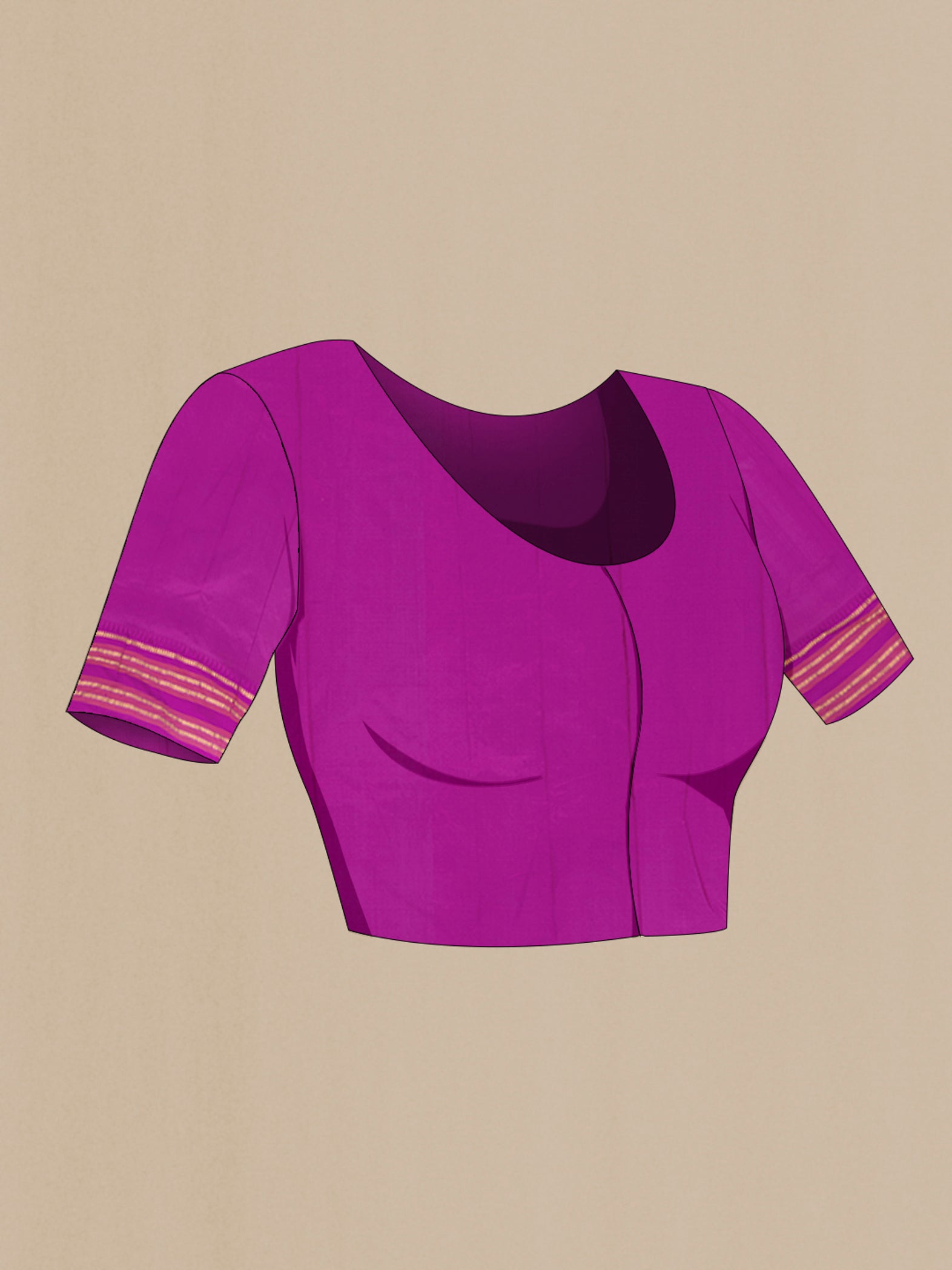 Close up image of the blouse of Rose pink Narayanpet Silk Saree with Checked design on the body and Zari Border. 