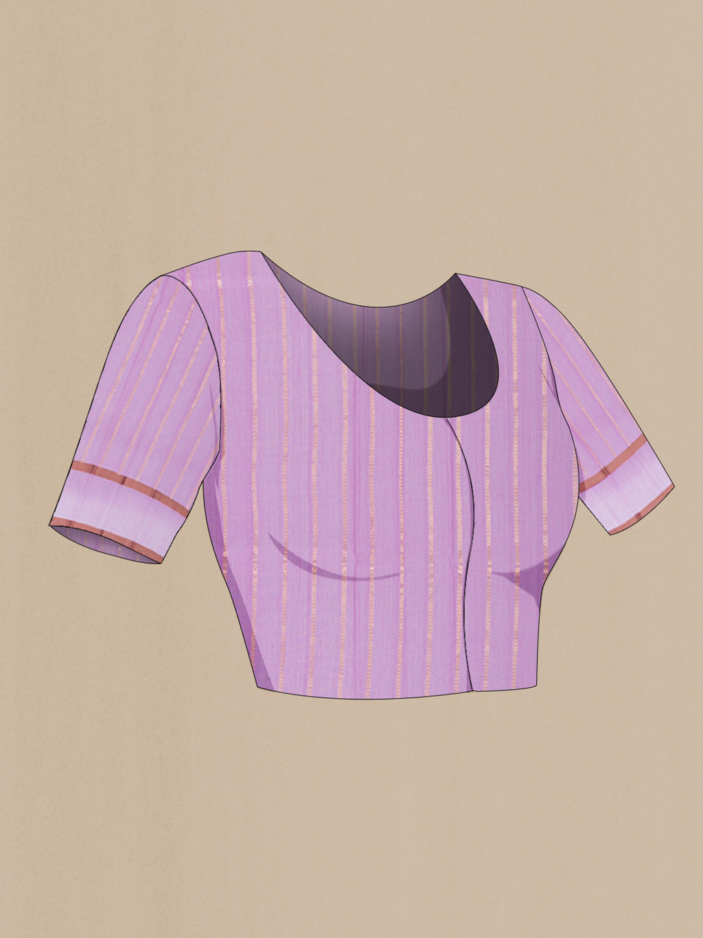 Close up image of the blouse of Lavender Banarasi Kora Cotton Saree with Zari Butta on the body and Plain Border. 
