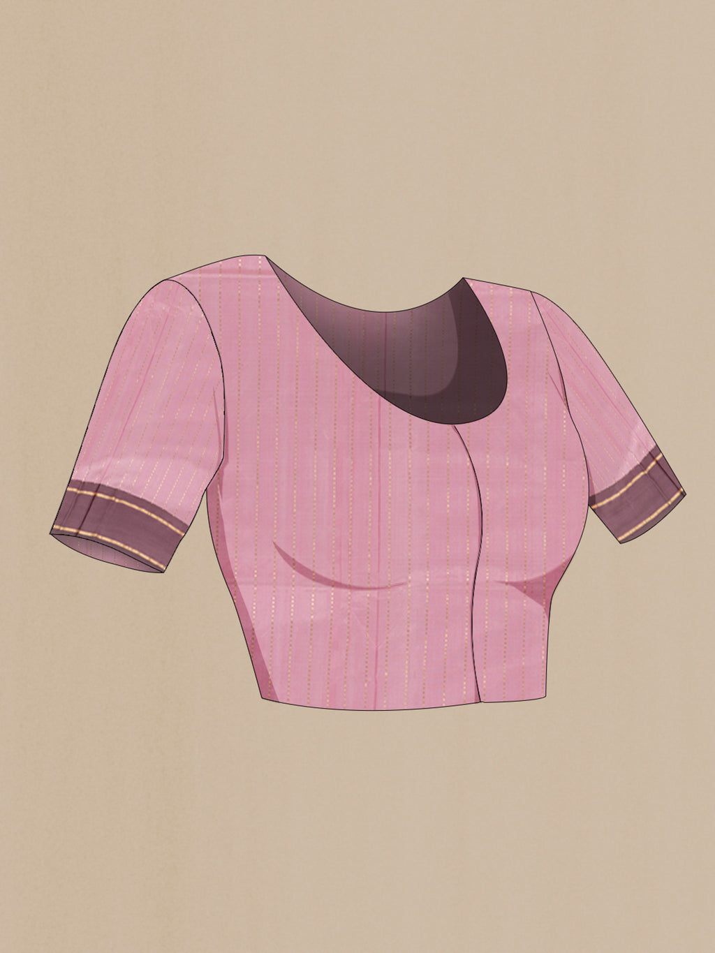 Close up image of the blouse of Rose pink Banarasi Katan Silk Saree with Zari Butta on the body and Plain Border. 