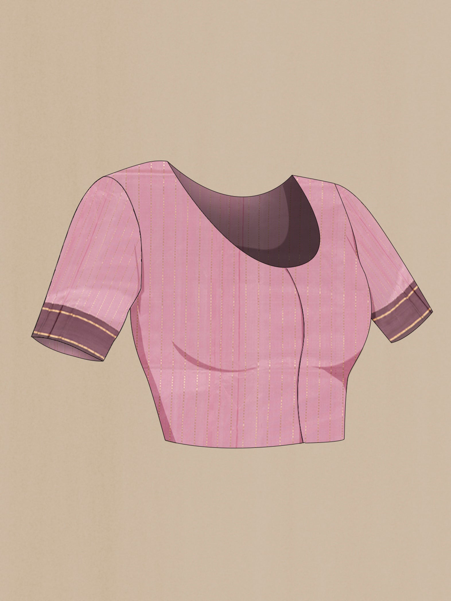 Close up image of the blouse of Rose pink Banarasi Katan Silk Saree with Zari Butta on the body and Plain Border. 