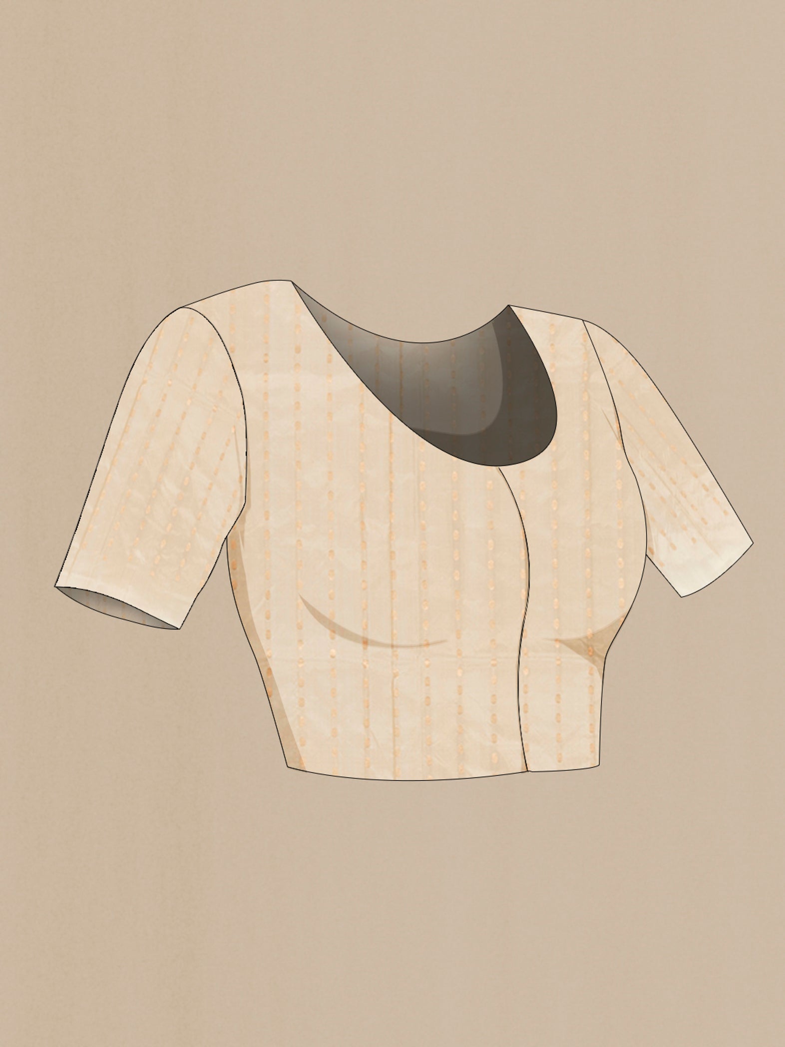 Close up image of the blouse of Grey Banarasi Katan Silk Saree with Jacquard design on the body and Zari Border. 