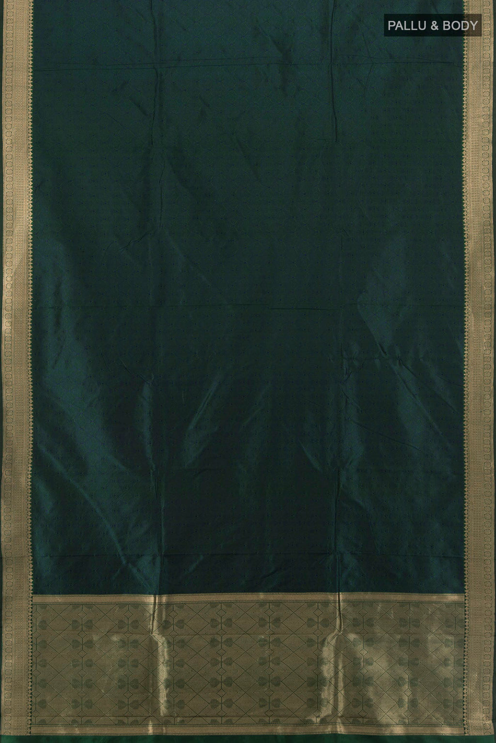 Flat view of Peacock Blue Dual Tone Banarasi Katan Silk Saree with Plain Body and Zari Border. 