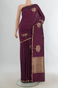 Pure Silk Coffee Brown Banarasi Katan Saree with Zari Butta on the body and Zari Border.  displayed on a mannequin