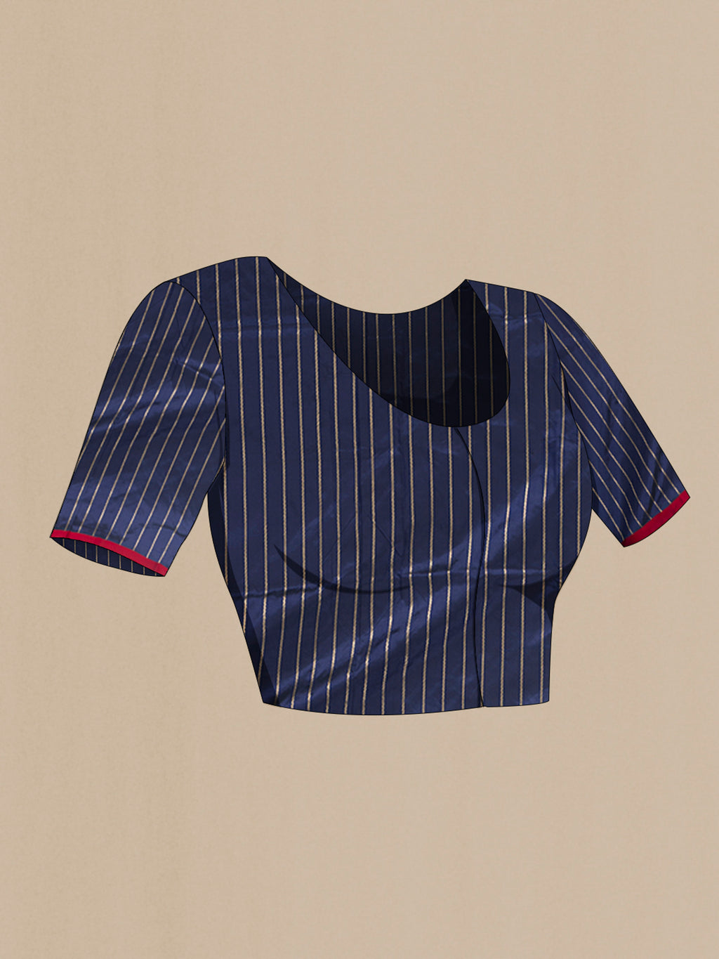 Close up image of the blouse of Pure Silk Navy Blue Banarasi Katan Saree with Zari Butta on the body and Without Border. 