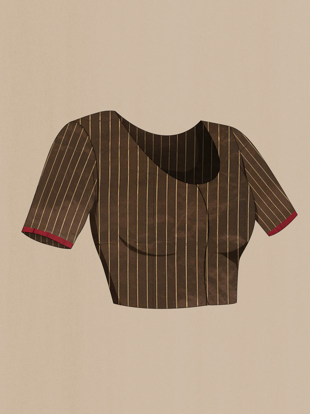 Close up image of the blouse of Brown Banarasi Katan Silk Saree with Zari Butta on the body and Plain Border. 
