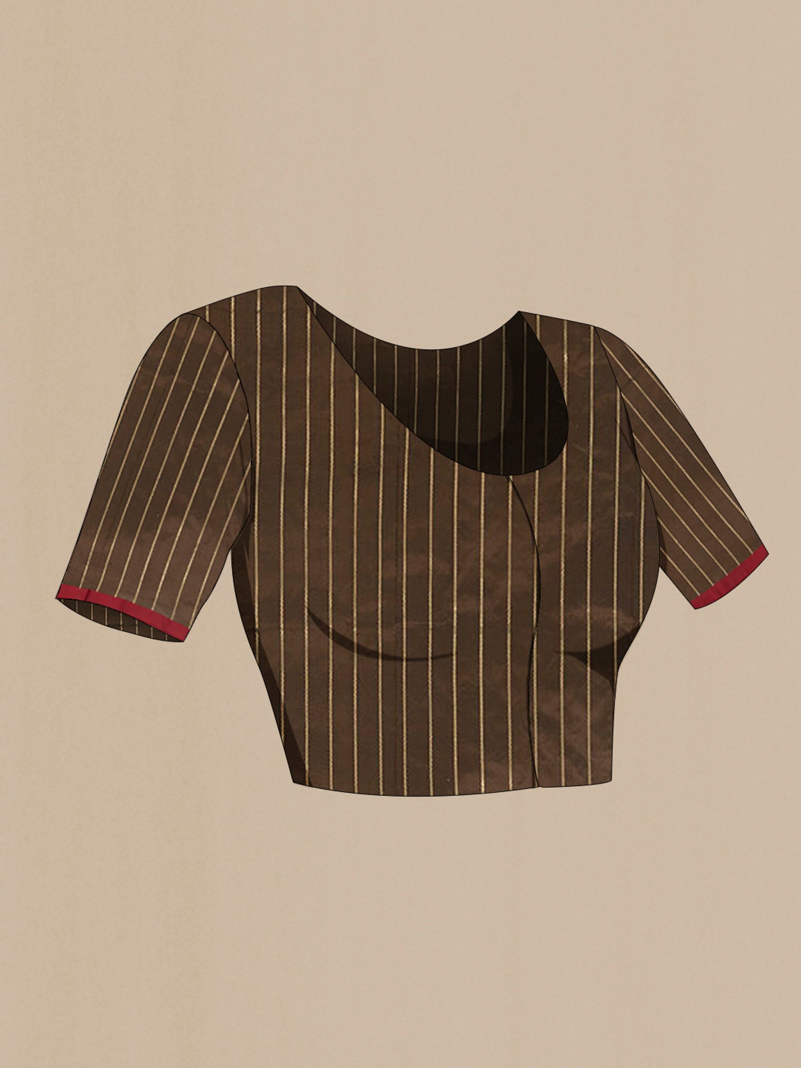 Close up image of the blouse of Brown Banarasi Katan Silk Saree with Zari Butta on the body and Plain Border. 
