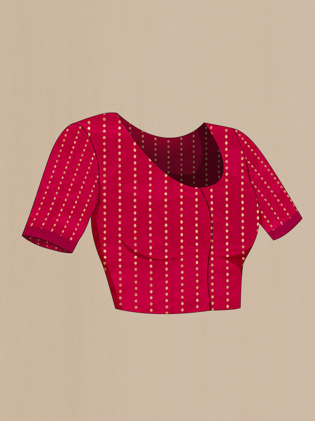 Close up image of the blouse of Maroon Banarasi Katan Silk Saree with Zig Zag design on the body and Thread Border. 