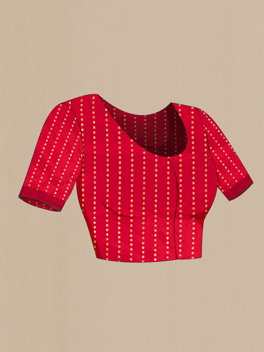 Close up image of the blouse of Red Banarasi Katan Silk Saree with Zig Zag design on the body and Plain Border. 