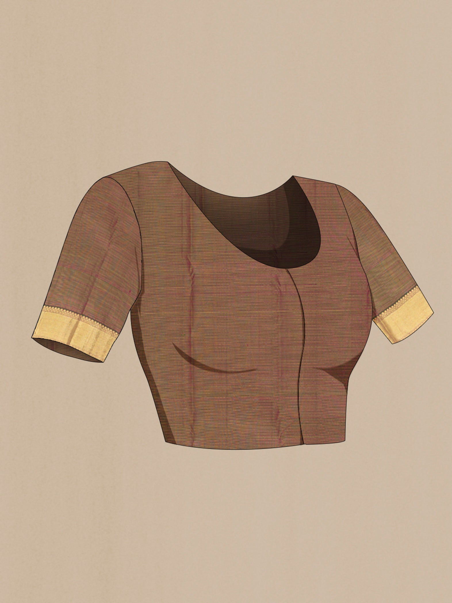 Close up image of the blouse of Maroon Kanchipuram Silk Saree with Zari Butta on the body and Zari Border. 