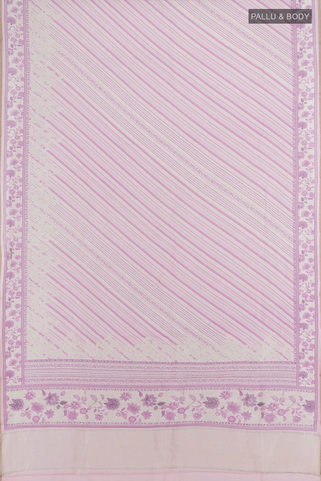Flat view of Cream Maheshwari Cotton Saree with Printed design on the body and Printed Border. 