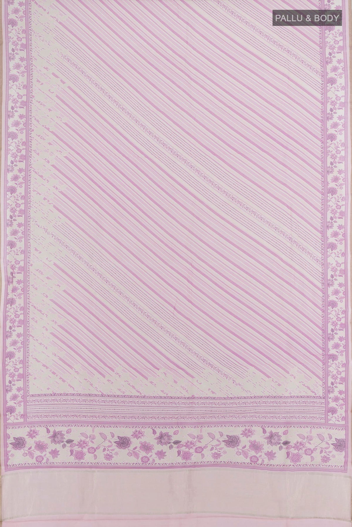 Flat view of Cream Maheshwari Cotton Saree with Printed design on the body and Printed Border. 