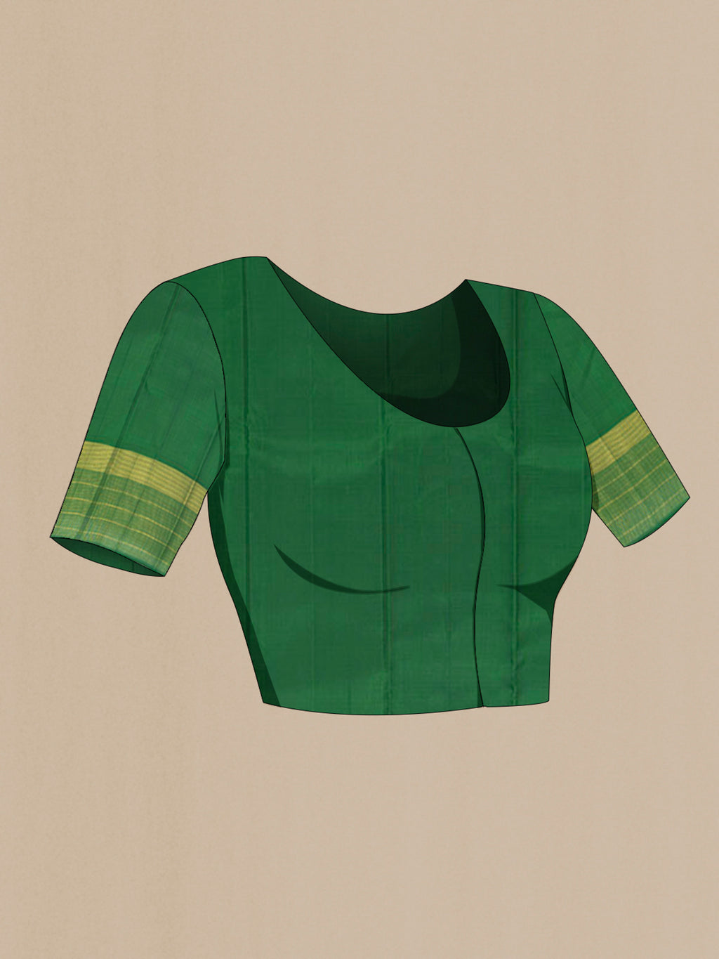 Close up image of the blouse of Yellow Kanjivaram Silk Saree with Checked design on the body and Zari Border. 
