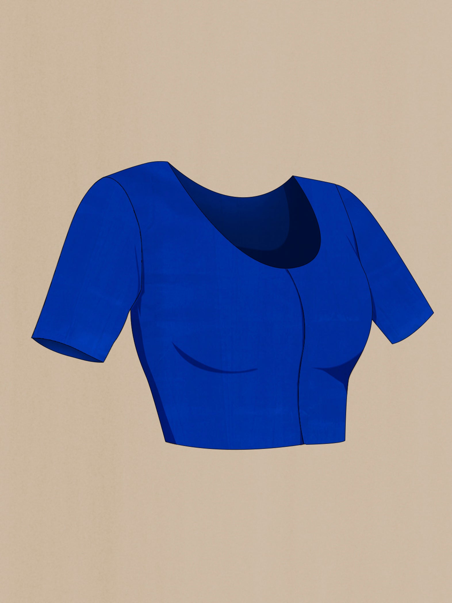 Close up image of the blouse of Royal Blue Banarasi Silk Saree with Plain Body and Zari Border. 