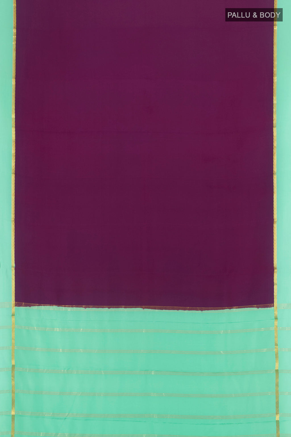 Flat view of Purple Mysore Crepe Saree with Plain Body and Plain Border. 