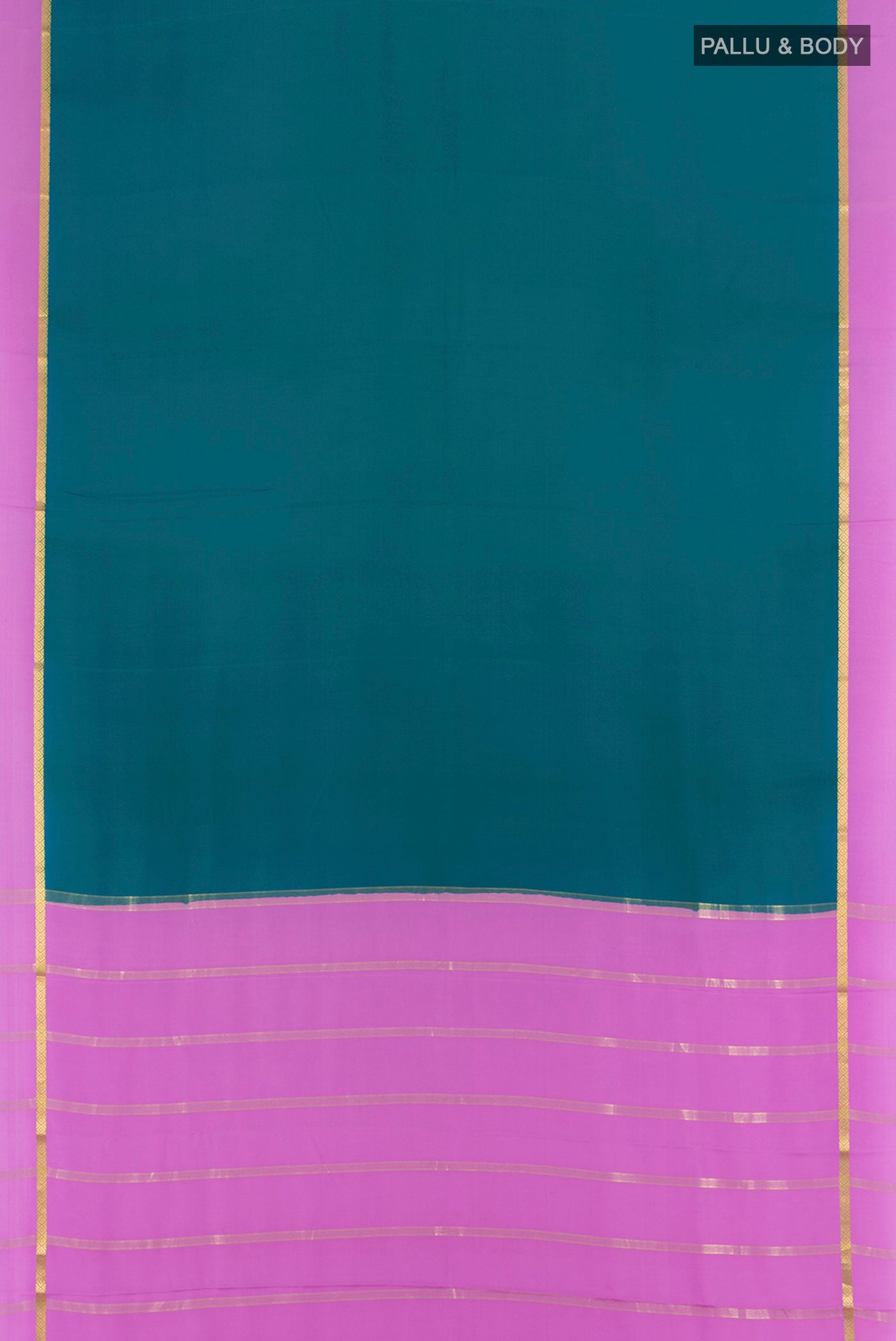 Flat view of Blue Mysore Crepe Saree with Plain Body and Plain Border. 