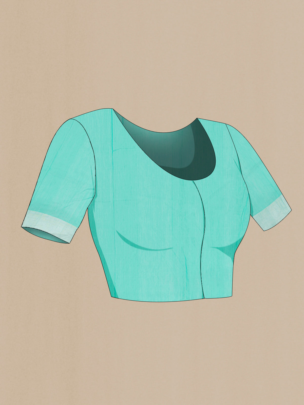 Close up image of the blouse of Sea Green Chanderi Cotton Saree with Zari Butta on the body and Zari Border. 