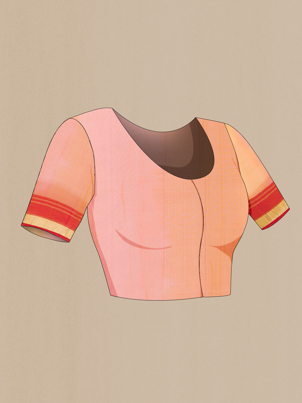 Close up image of the blouse of Multi Color Chanderi Cotton Saree with Ombre design on the body and Zari Border. 