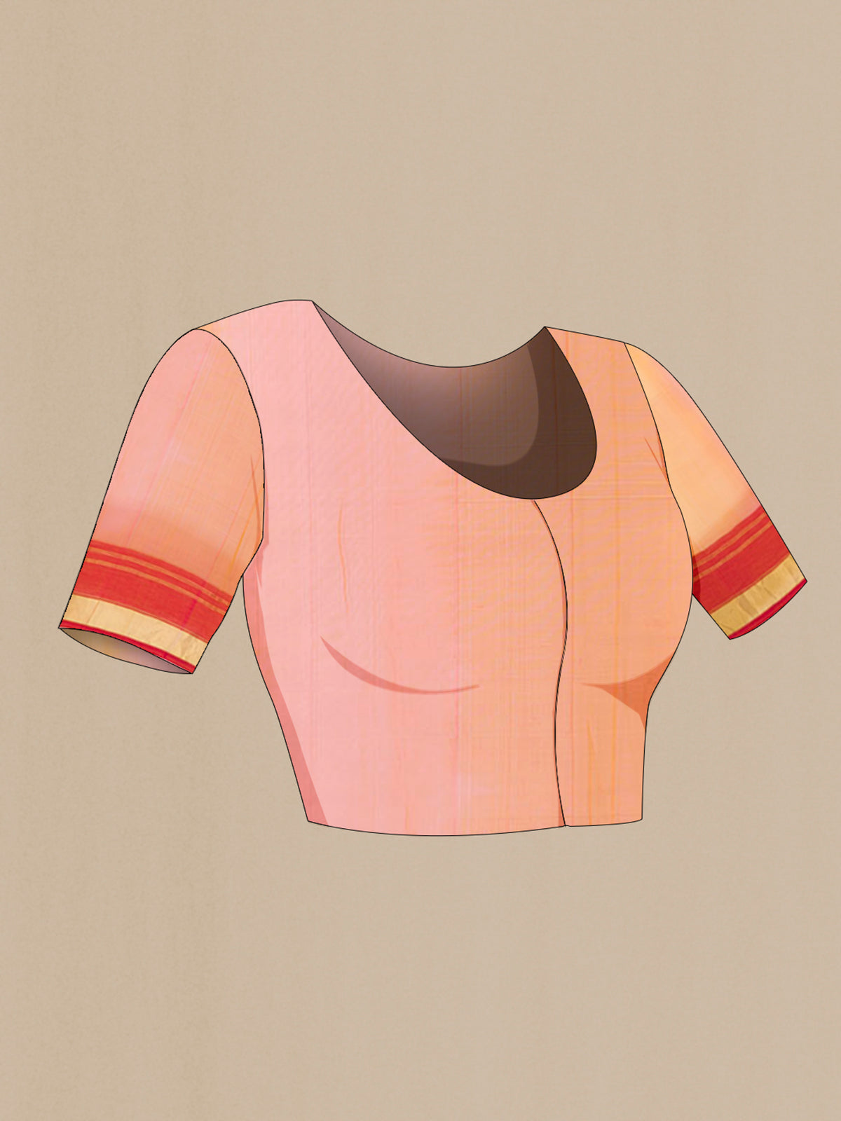 Close up image of the blouse of Multi Color Chanderi Cotton Saree with Ombre design on the body and Zari Border. 