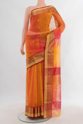 Multi Color Chanderi Cotton Saree with Ombre design on the body and Zari Border.  displayed on a mannequin