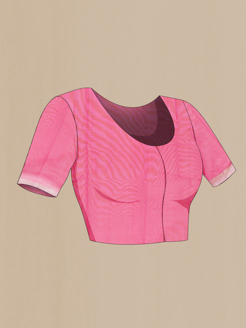 Close up image of the blouse of Pink Chanderi Silk Cotton Saree with Zari Butta on the body and Zari Border. 