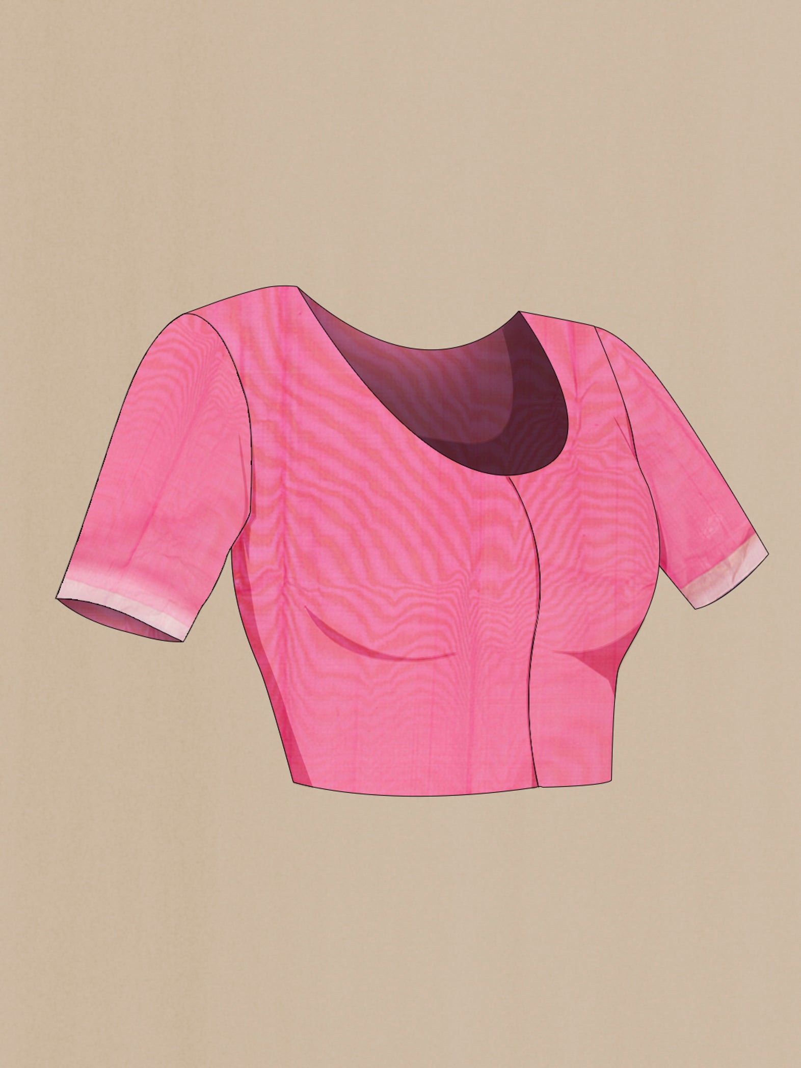 Close up image of the blouse of Pink Chanderi Silk Cotton Saree with Zari Butta on the body and Zari Border. 