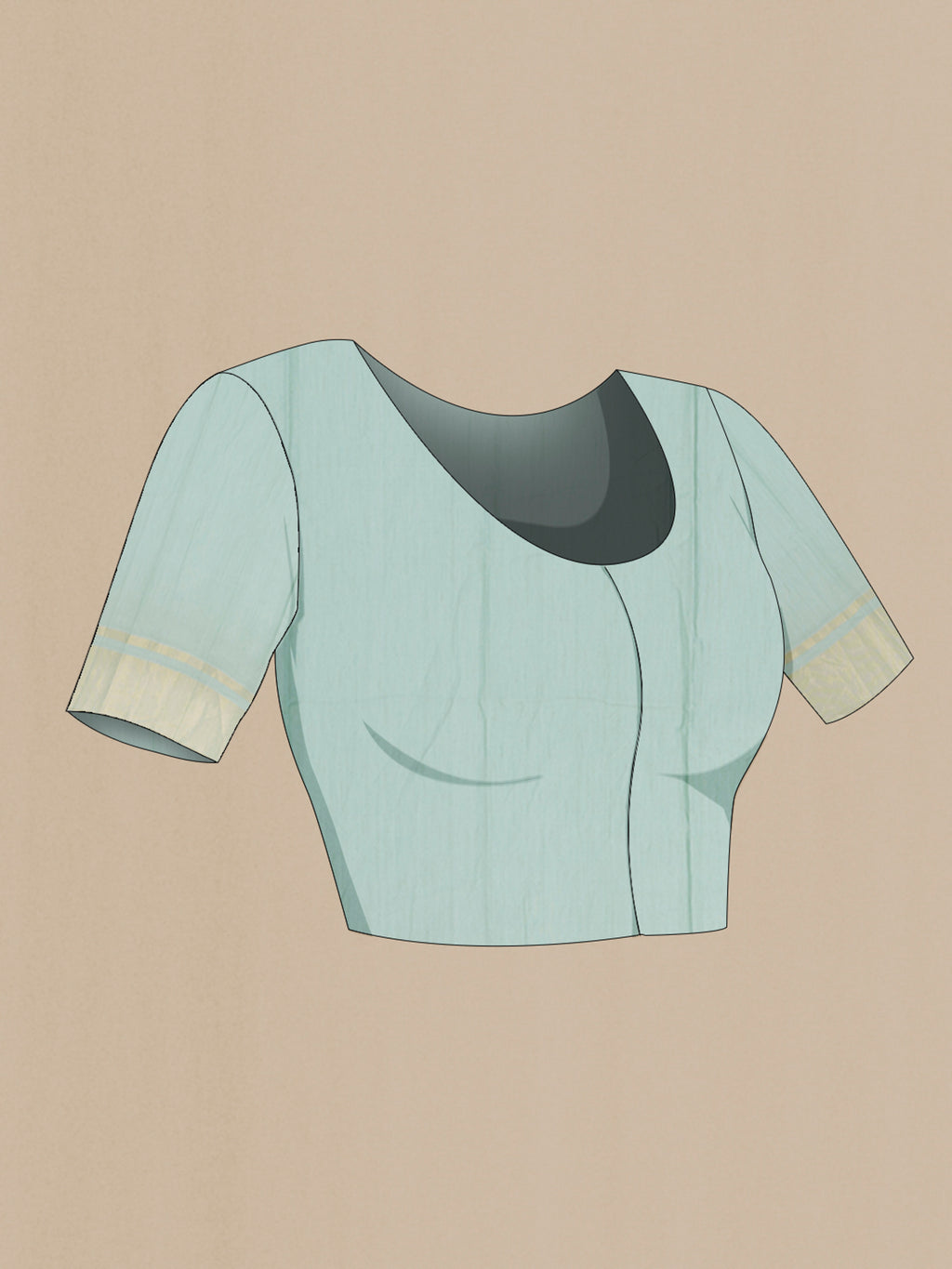 Close up image of the blouse of Blue Grey Chanderi Silk Cotton Saree with Zari Butta on the body and Zari Border. 