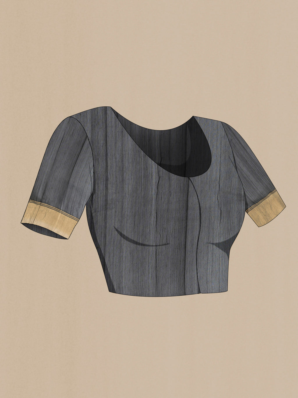 Close up image of the blouse of Black Chanderi Silk Cotton Saree with Zari Butta on the body and Zari Border. 