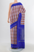 Multi Color Pochampally Silk Saree with Checked design on the body and Plain Border.  displayed on a mannequin