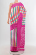 Multi Color Pochampally Silk Saree with Checked design on the body and Plain Border.  displayed on a mannequin