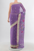 Pure Silk Pure Zari Violet Uppada Cotton Saree with Zari Butta on the body and Zari Border.  displayed on a mannequin