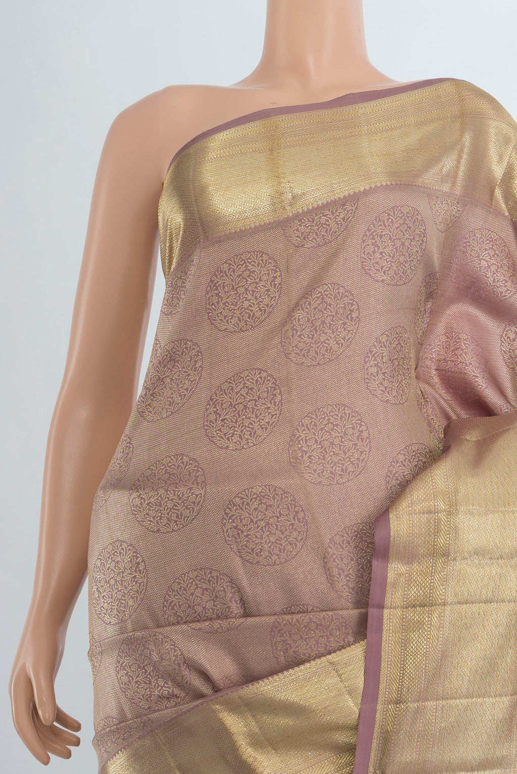 Border image of Pure Silk Bronze Kanchipuram Saree with Zari Butta on the body and Silk Border. 