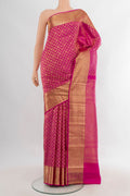 Pure Silk Magenta Kanchipuram Saree with Zari Brocade on the body and Zari Border.  displayed on a mannequin