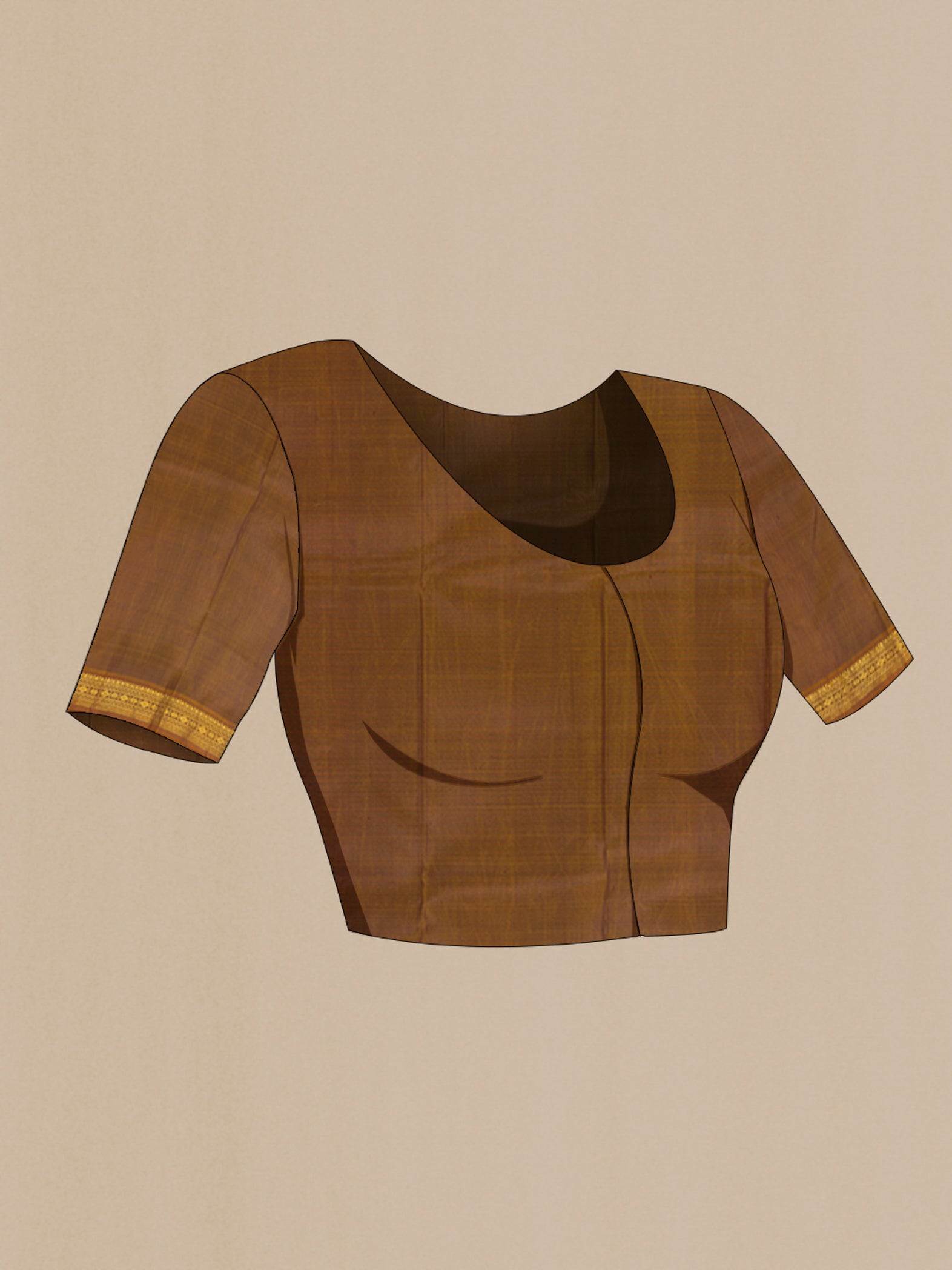 Close up image of the blouse of Black Kanchipuram Silk Saree with Plain Body and Zari Border. 