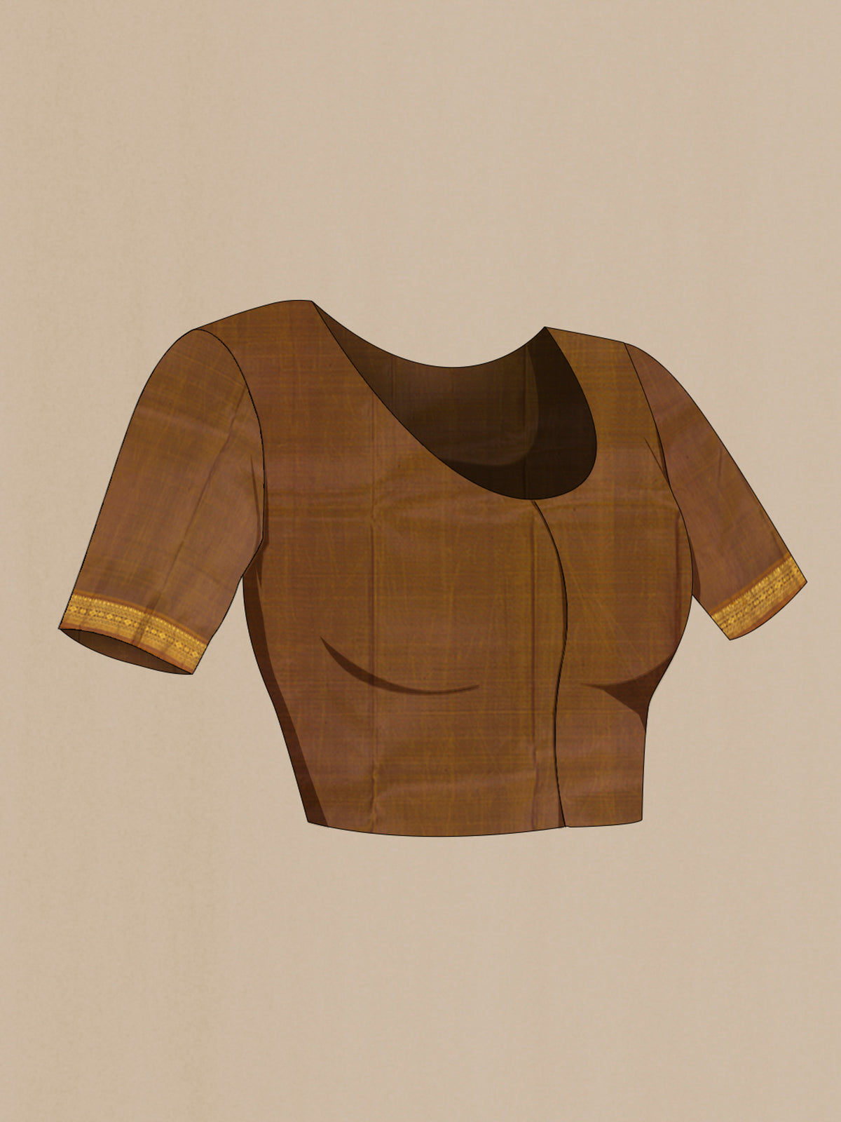 Close up image of the blouse of Black Kanchipuram Silk Saree with Plain Body and Zari Border. 