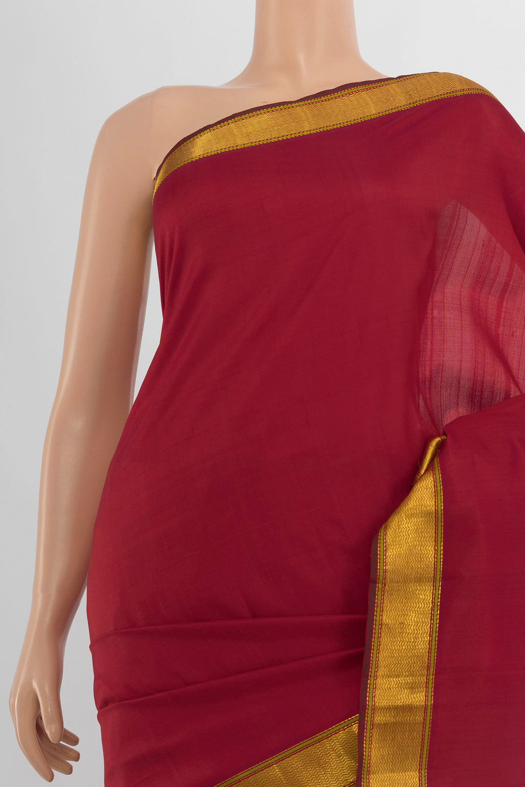 Border image of Pure Silk Pure Zari Maroon Kanchipuram Saree with Plain Body and Silk Border. 