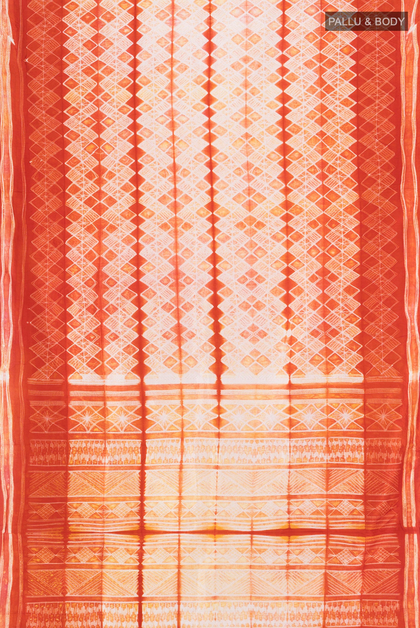 Flat view of Cream Tussar Silk Saree with Floral Print on the body and Printed Border. 