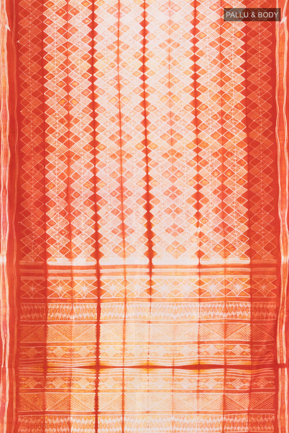 Flat view of Cream Tussar Silk Saree with Floral Print on the body and Printed Border. 