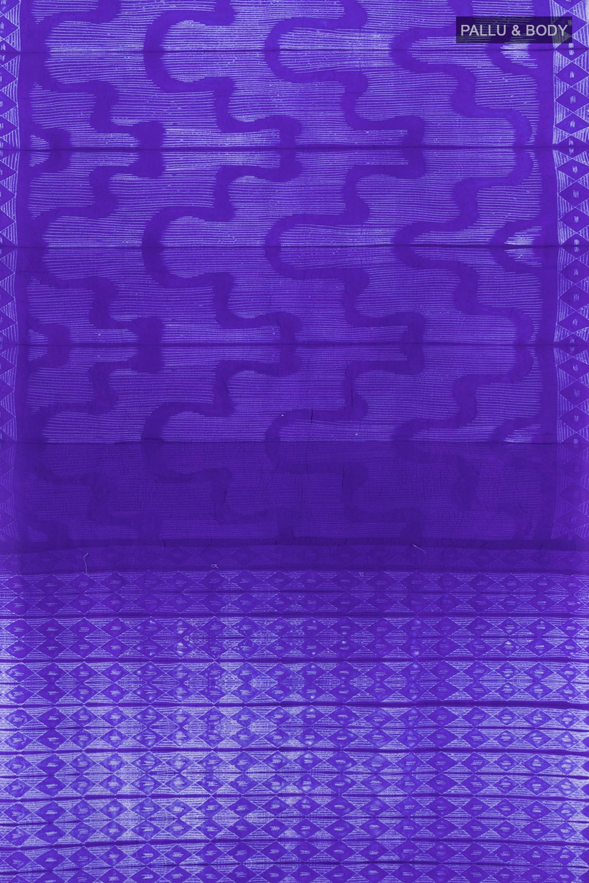Flat view of Violet Tussar Silk Saree with Floral Print on the body and Printed Border. 