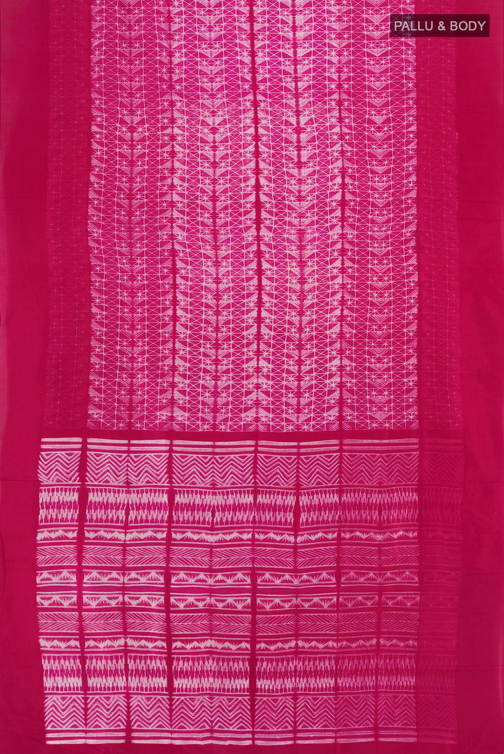 Flat view of Pink Tussar Silk Saree with Floral Print on the body and Temple Border. 